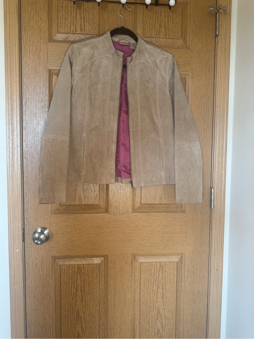 Taupe Suede Women's Jacket with Pink Lining